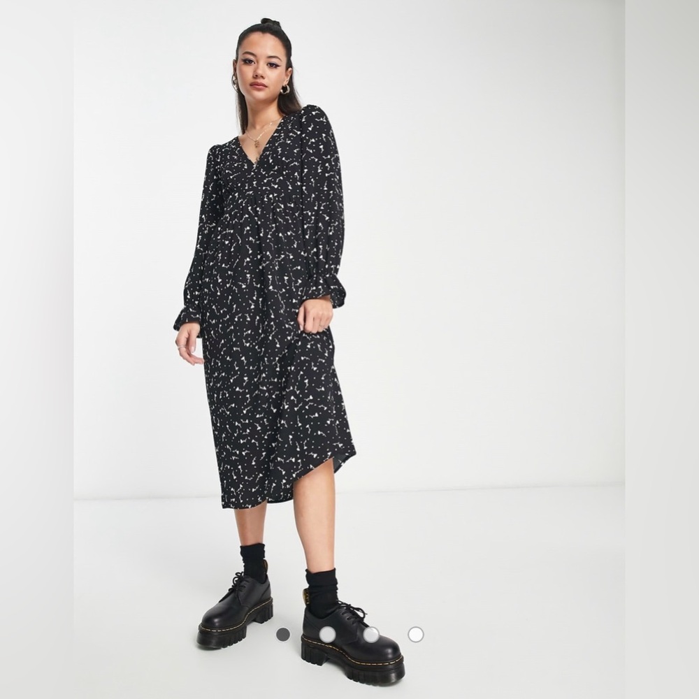 Monki Black Midi Dress with White Floral Print